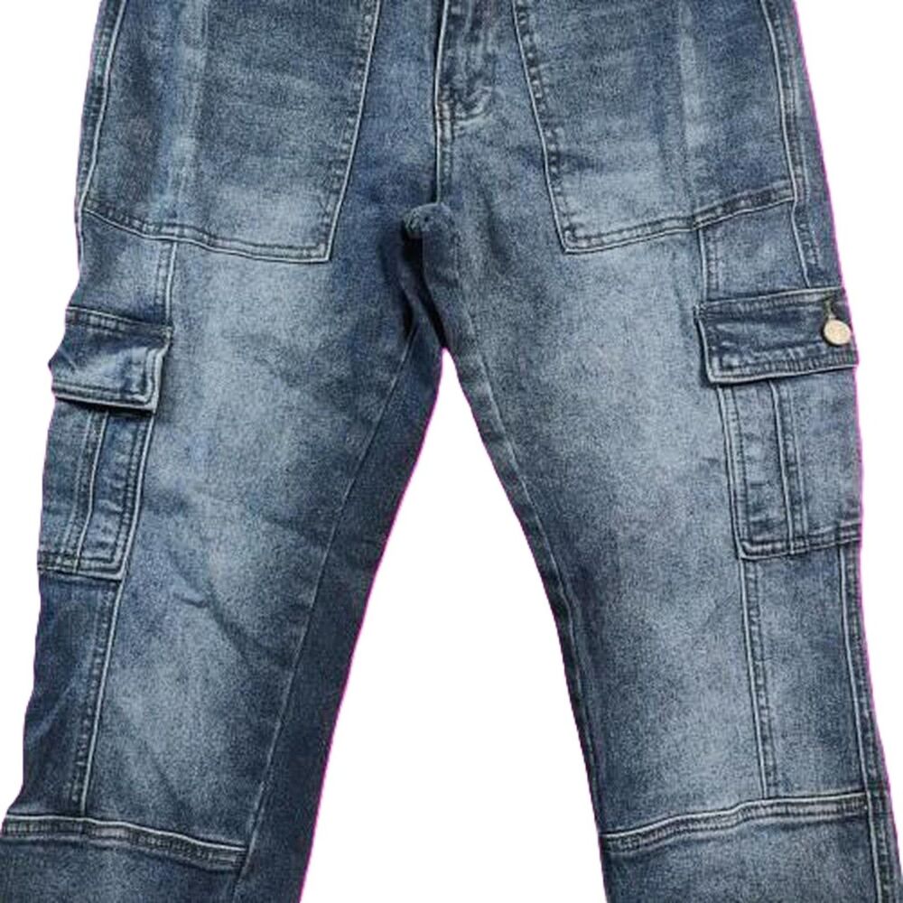 Kancan Cargo Jeans Juniors Size 5/26 Blue Denim Mid Rise Stretch Utility Pockets